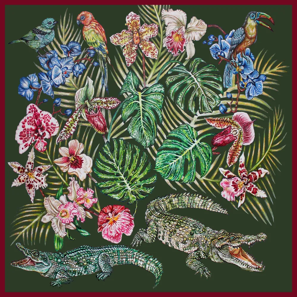 Clearance Foulard by Ginny Litscher, Dark green Jungle design Scarves
