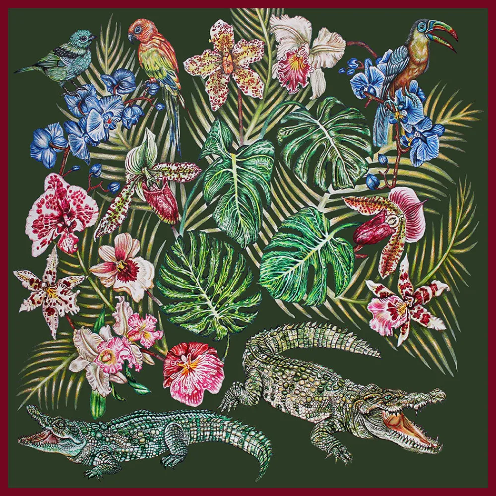 Clearance Foulard by Ginny Litscher, Dark green Jungle design Scarves