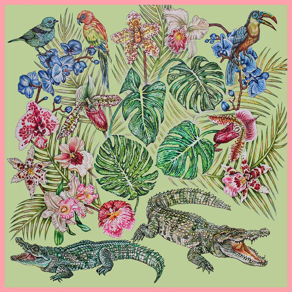 Fashion Foulard by Ginny Litscher, Light green Jungle design Scarves