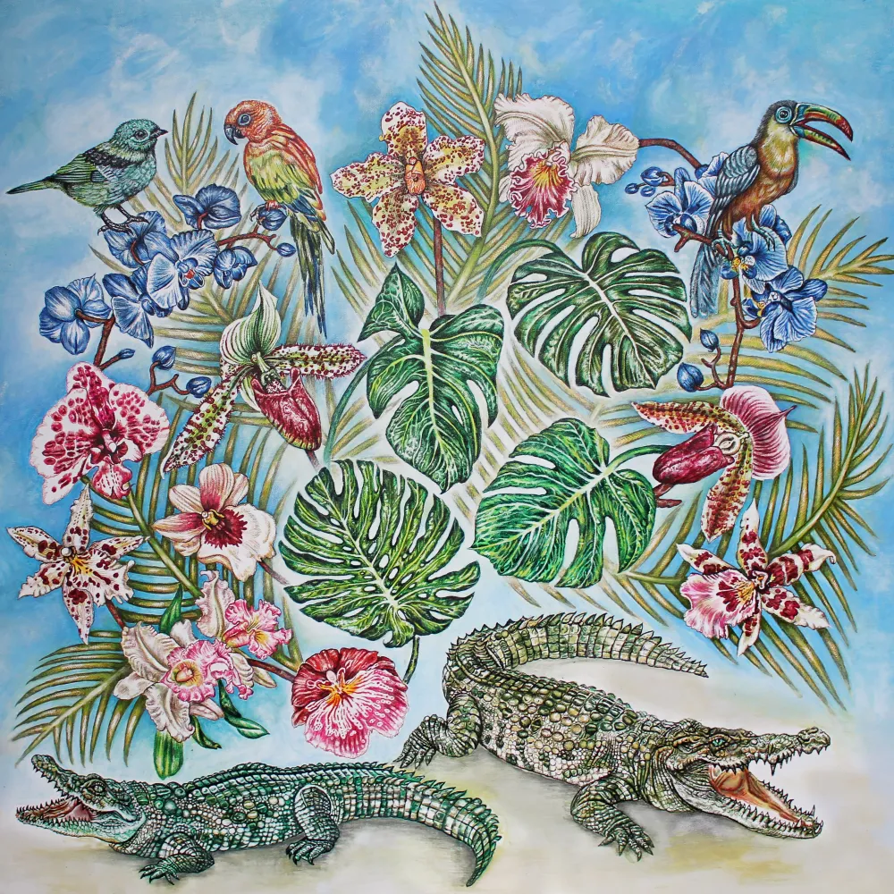 Online Foulard by Ginny Litscher, Blue Jungle design Scarves