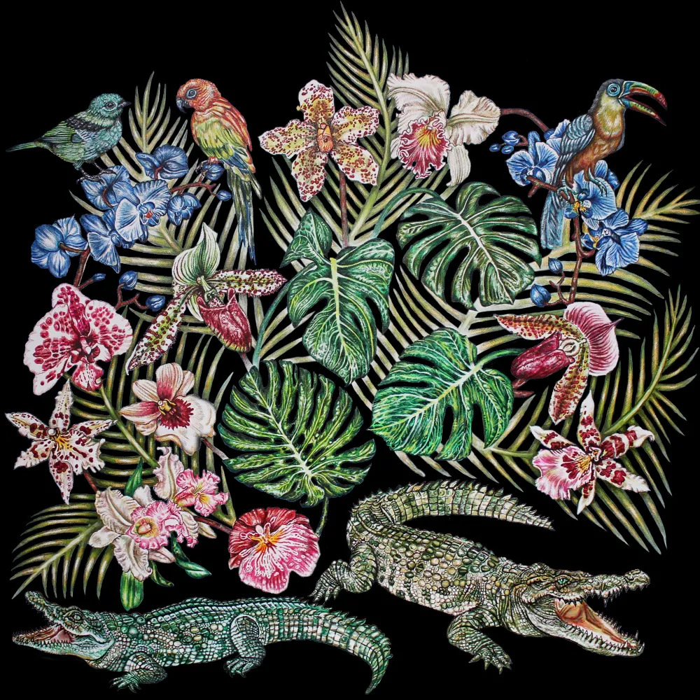 Outlet Foulard by Ginny Litscher, Black Jungle design Scarves