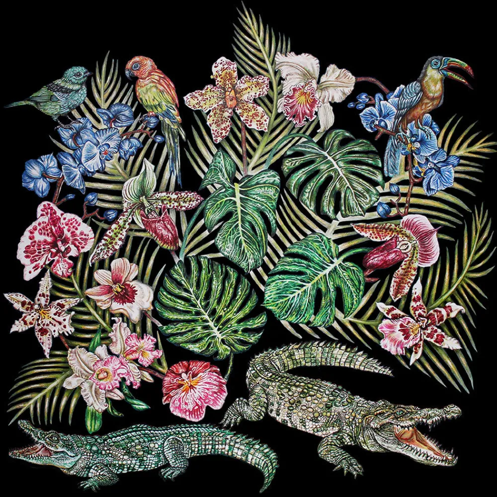 Outlet Foulard by Ginny Litscher, Black Jungle design Scarves