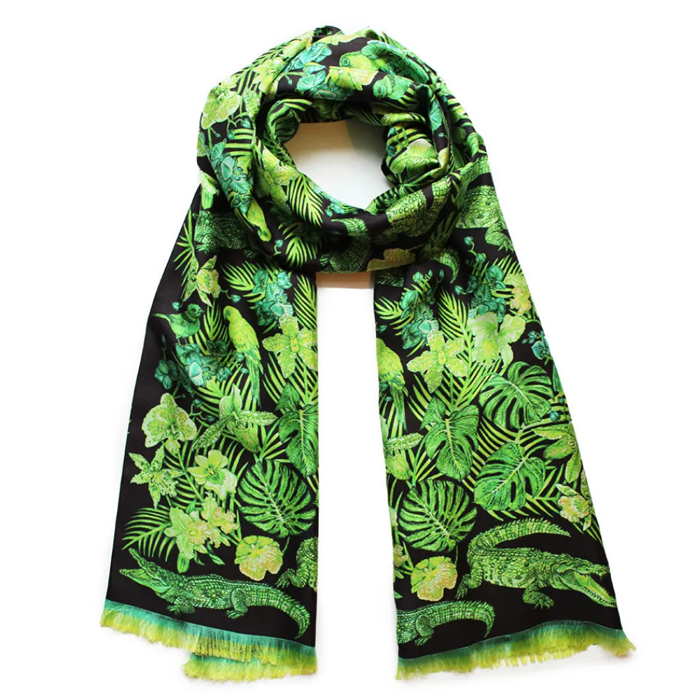 Sale Scarf by Ginny Litscher, Neon green Jungle design Scarves